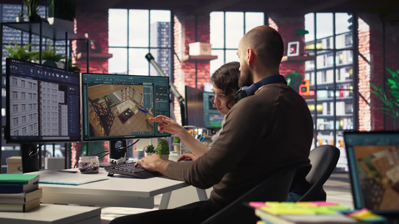 Designers team works on remodeling project using architectural software