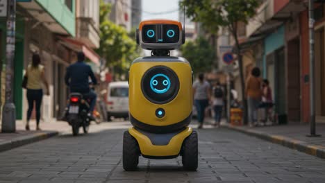 a friendly robot on urban streets: exploring the intersection of technology and everyday life with an engaging automated companion in a bustling environment
