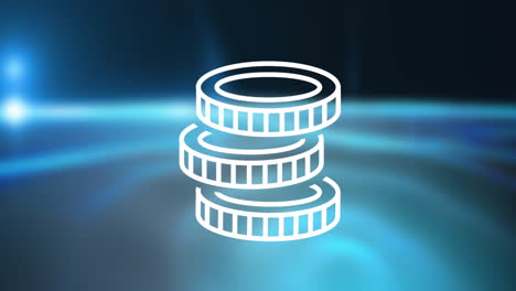 animating stack of coins over blue abstract background