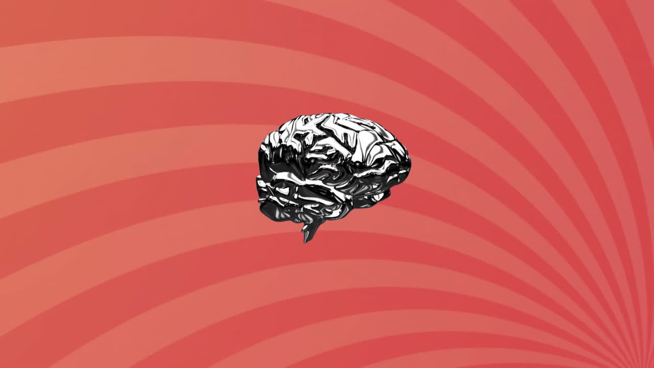 Animation of spinning brain over pink shapes