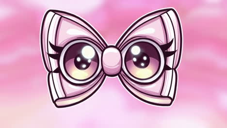cute animated pink bow character with anime eyes