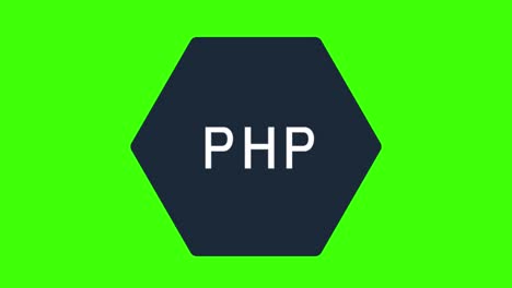 animación de un icono de php en una pantalla verde