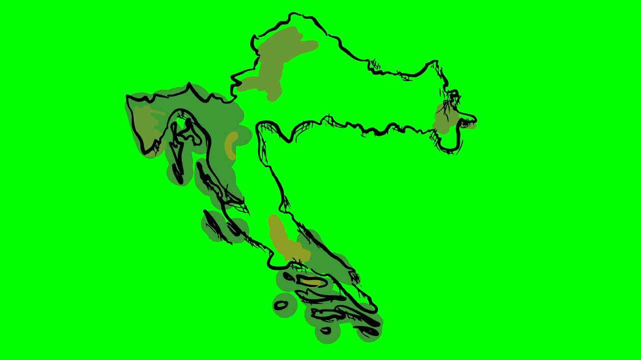 Croatia drawing colored map on green screen isolated whiteboard