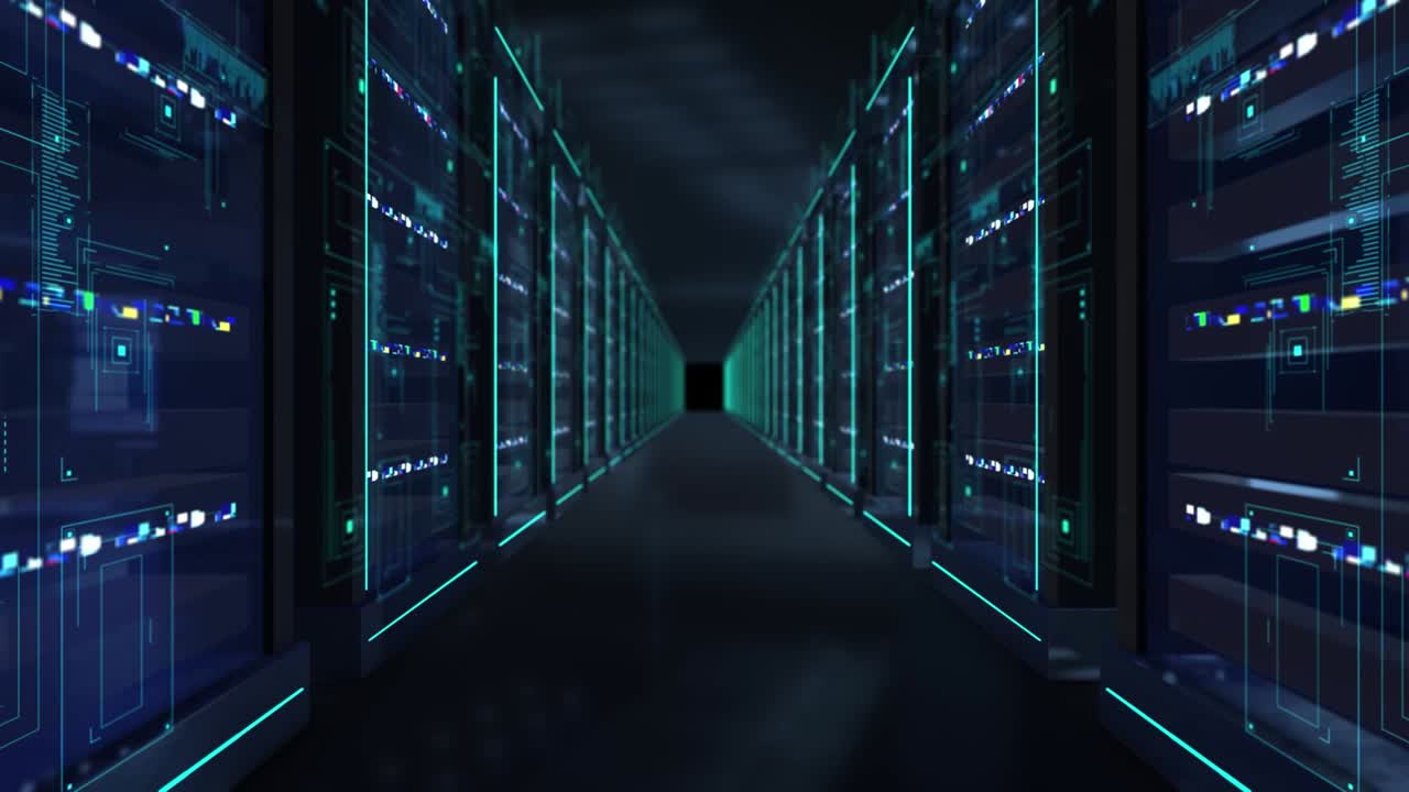 4K Server room, abstract technology background. (Loopable)