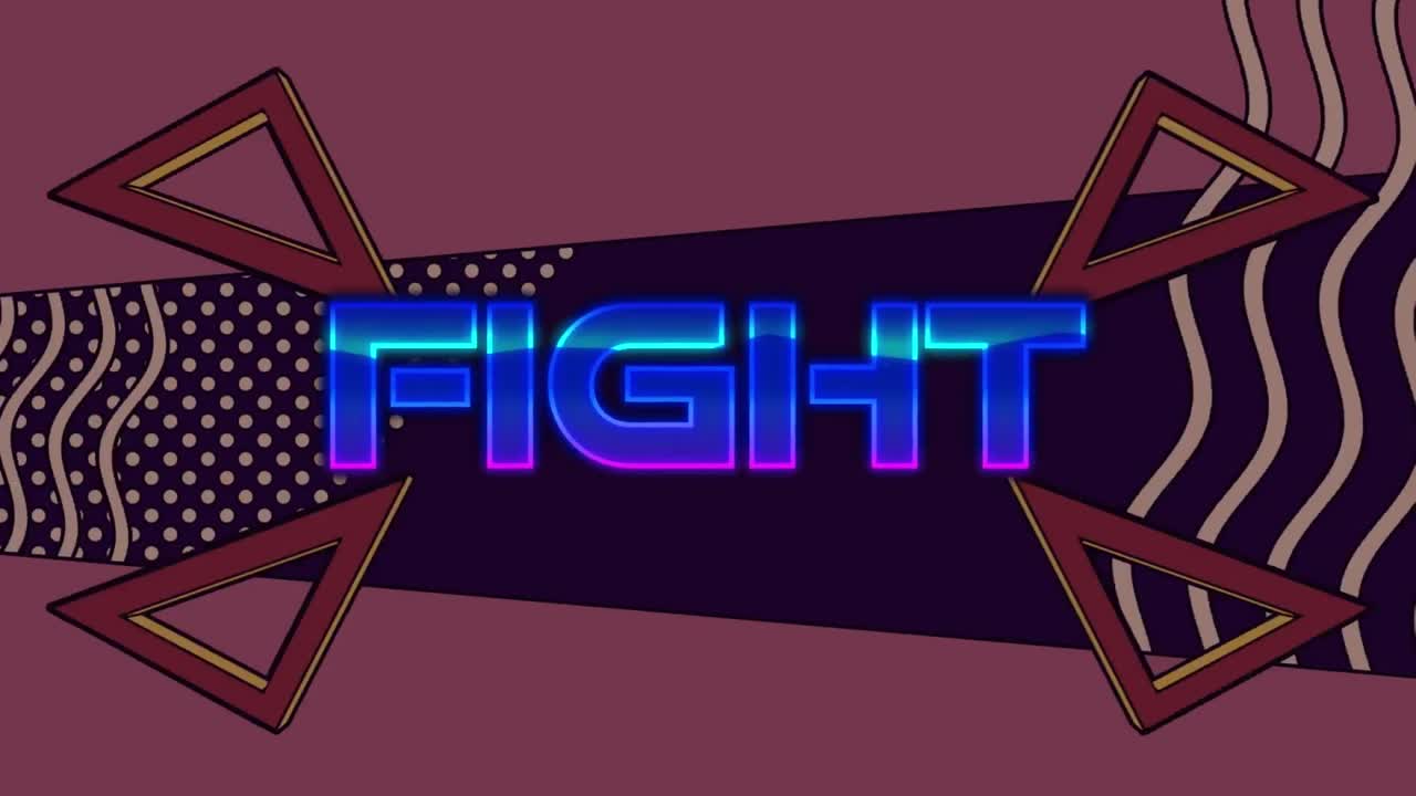 animación del texto de lucha sobre gráficos en movimiento coloridos sobre fondo oscuro