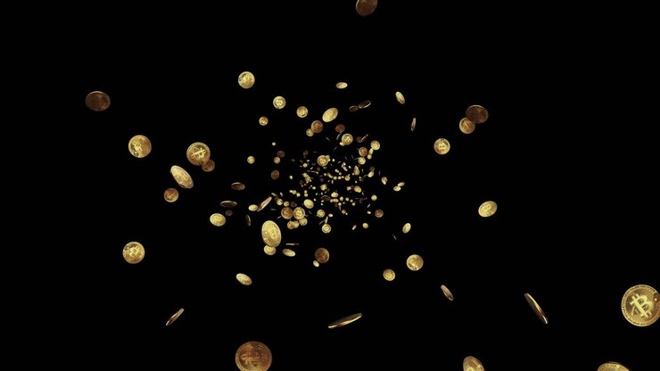 Virtual cryptocurrency bitcoins falling coins green screen loop animation background finance and