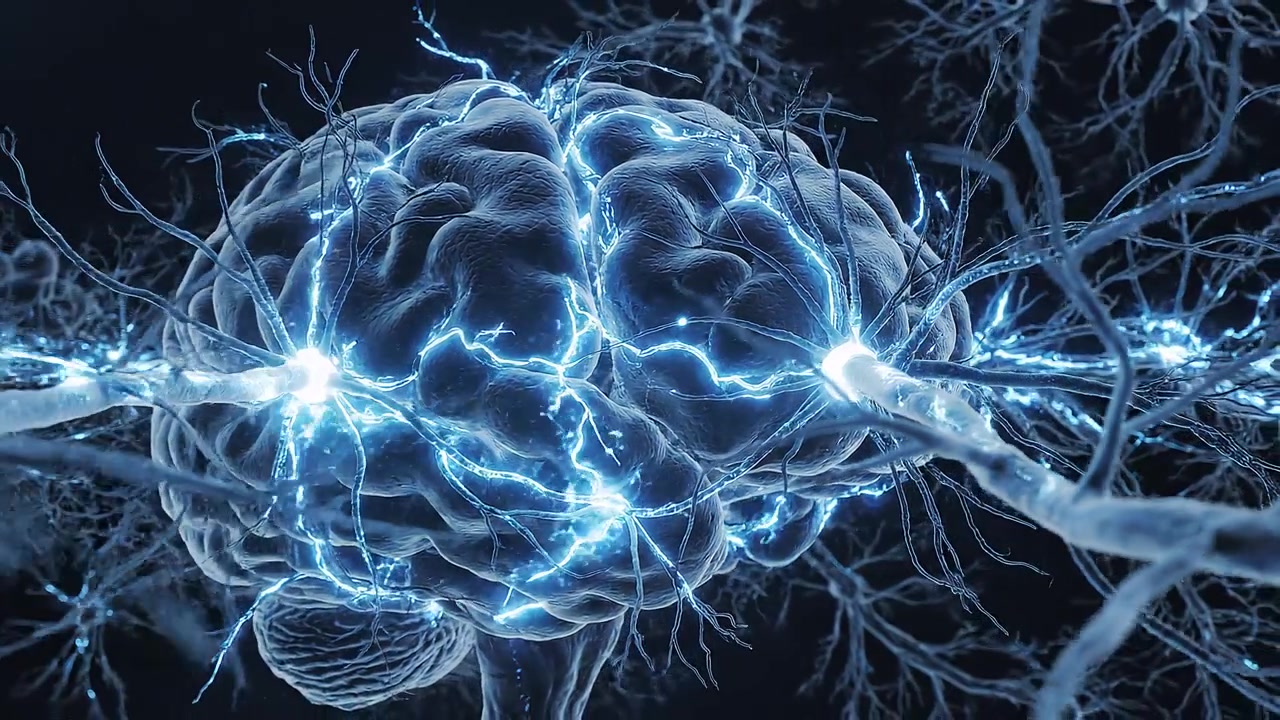 Conceptual Illustration of Brain Activity with Glowing Neural Networks