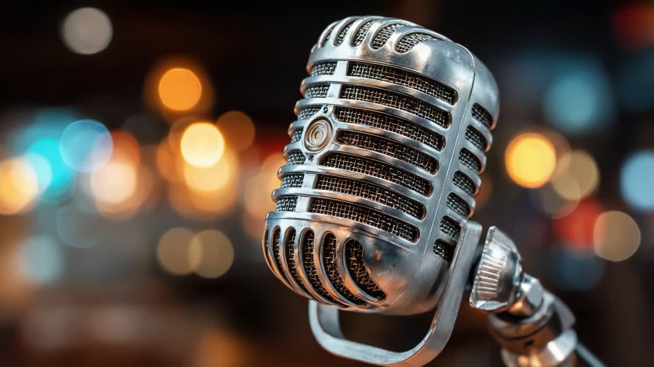 A Close-Up Journey through the Vintage Microphone: Capturing the Elegance and Detail of Classic Sound Equipment with Romantic Bokeh Background