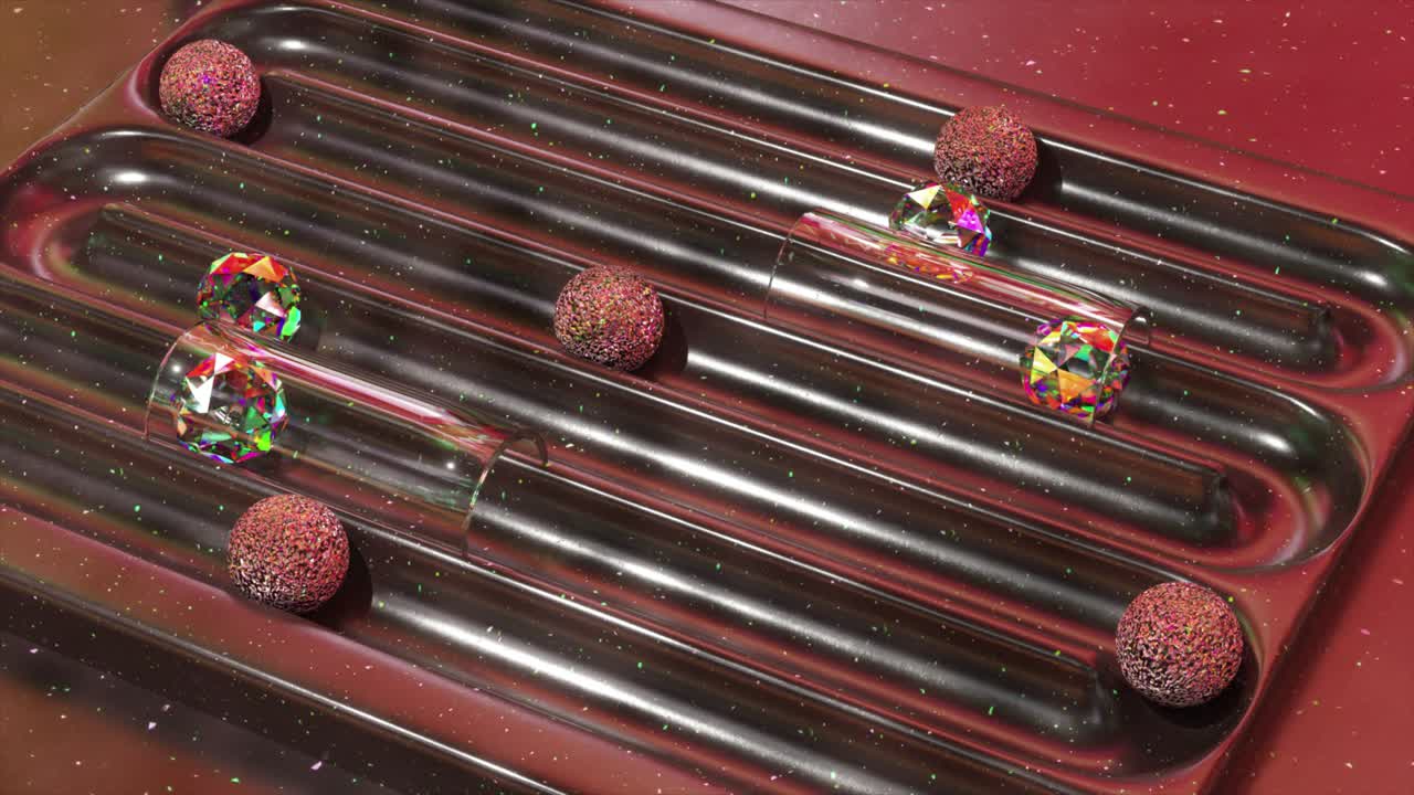 보석과 튜브를 가진 추상적인 기하학적 디자인