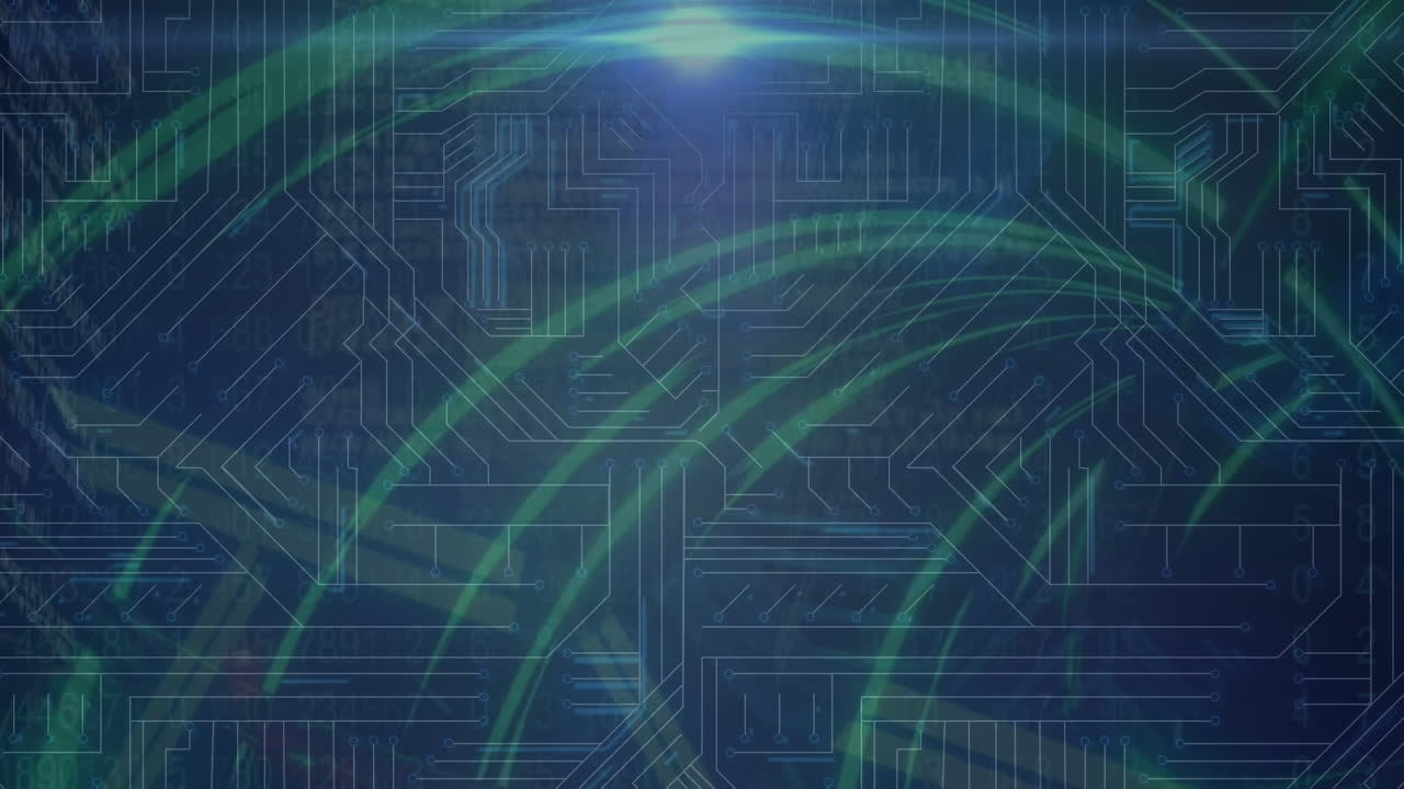 Animation of data processing with hud elements, light beam, abstract pattern on digital interface