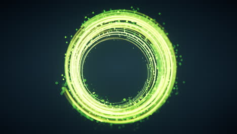 rotating glowing green vortex lines and particles background, 3d rendering.