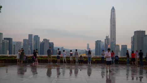 sunset sky shenzhen downtown famous park view point wet floor panorama 4k china