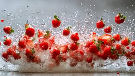 strawberries splashing in water