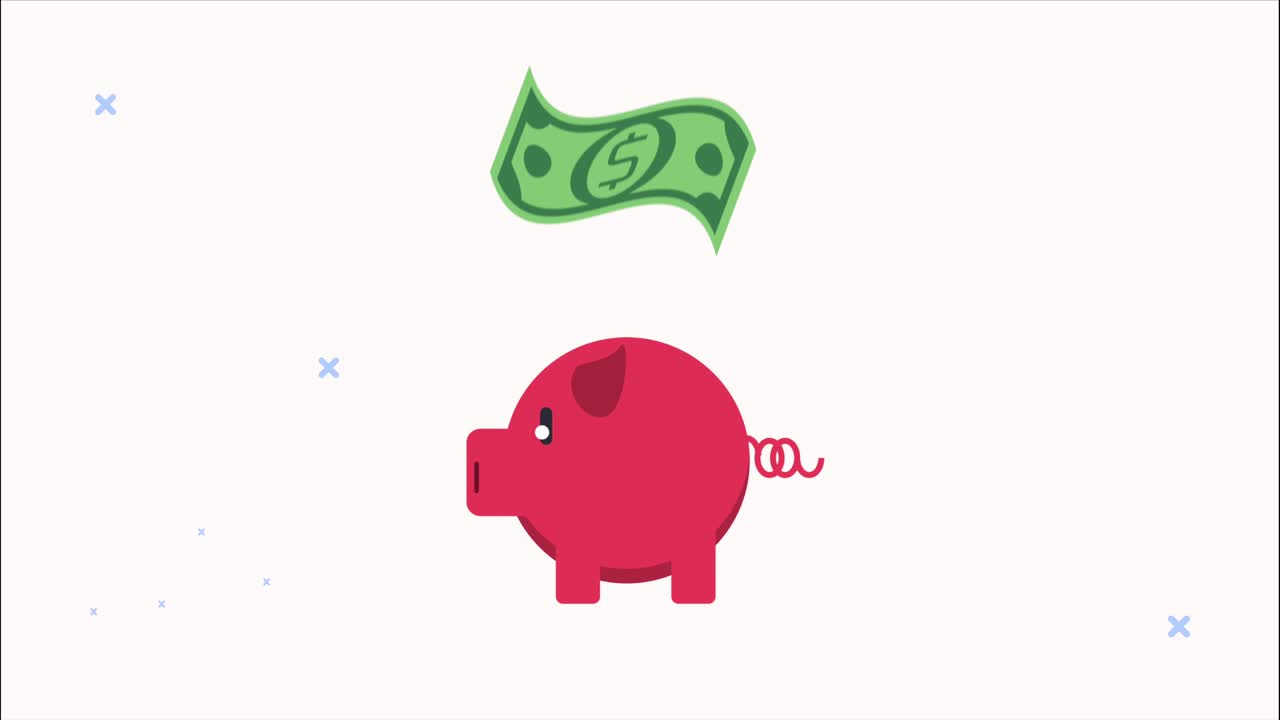 financial animation with piggy and bill dollar