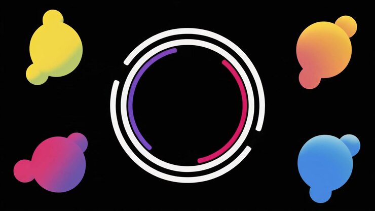 Abstract Motion Graphics with Rotating Rings and Colorful Floating Orbs