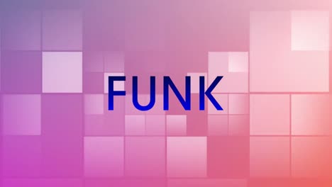 animación de texto funk sobre cuadrados en fondo púrpura.