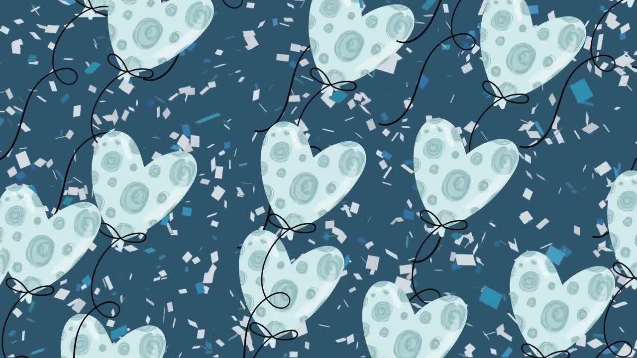 파란색 배경 위를 날아다니는 파란색 풍선의 애니메이션