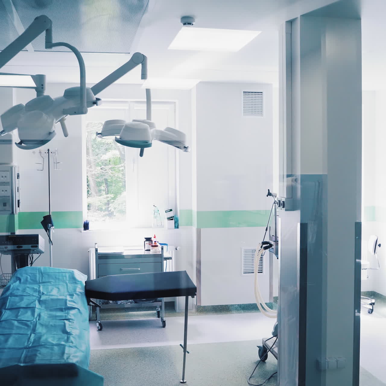 Hospital details - Modern surgery room with technology and lamps