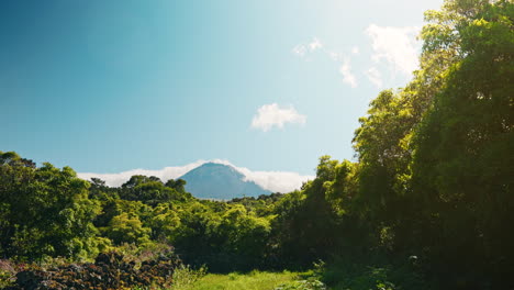 wide shot of mount pico in the azores islands, portugal