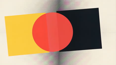 abstract geometric composition with yellow and black squares and a red circle