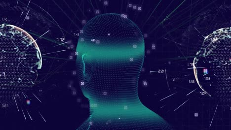 animation of human head spinning with digital interface data processing