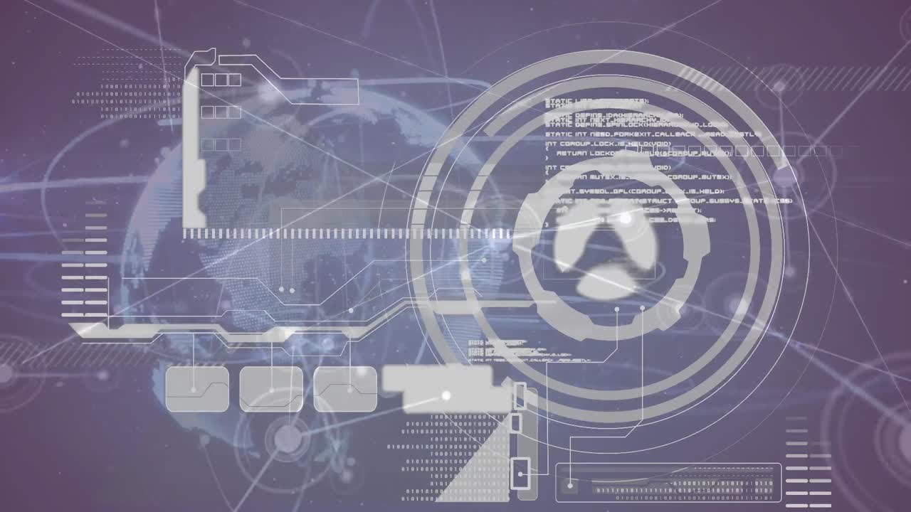 Animation af netværk af forbindelser, globus og databehandling på grå baggrund