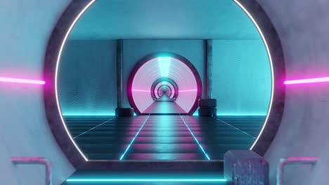 3d animation of futuristic tunnel sci-fi spaceship corridor with color neon light