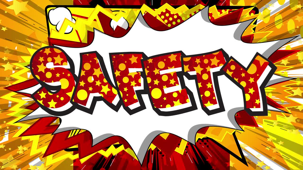 안전 모션 포스터: 4k 애니메이션 만화 책 단어 텍스트 이동