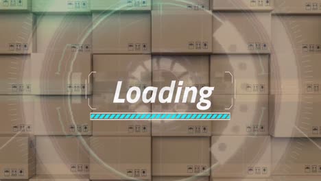 animación del procesamiento de datos sobre una pila de cajas de cartón
