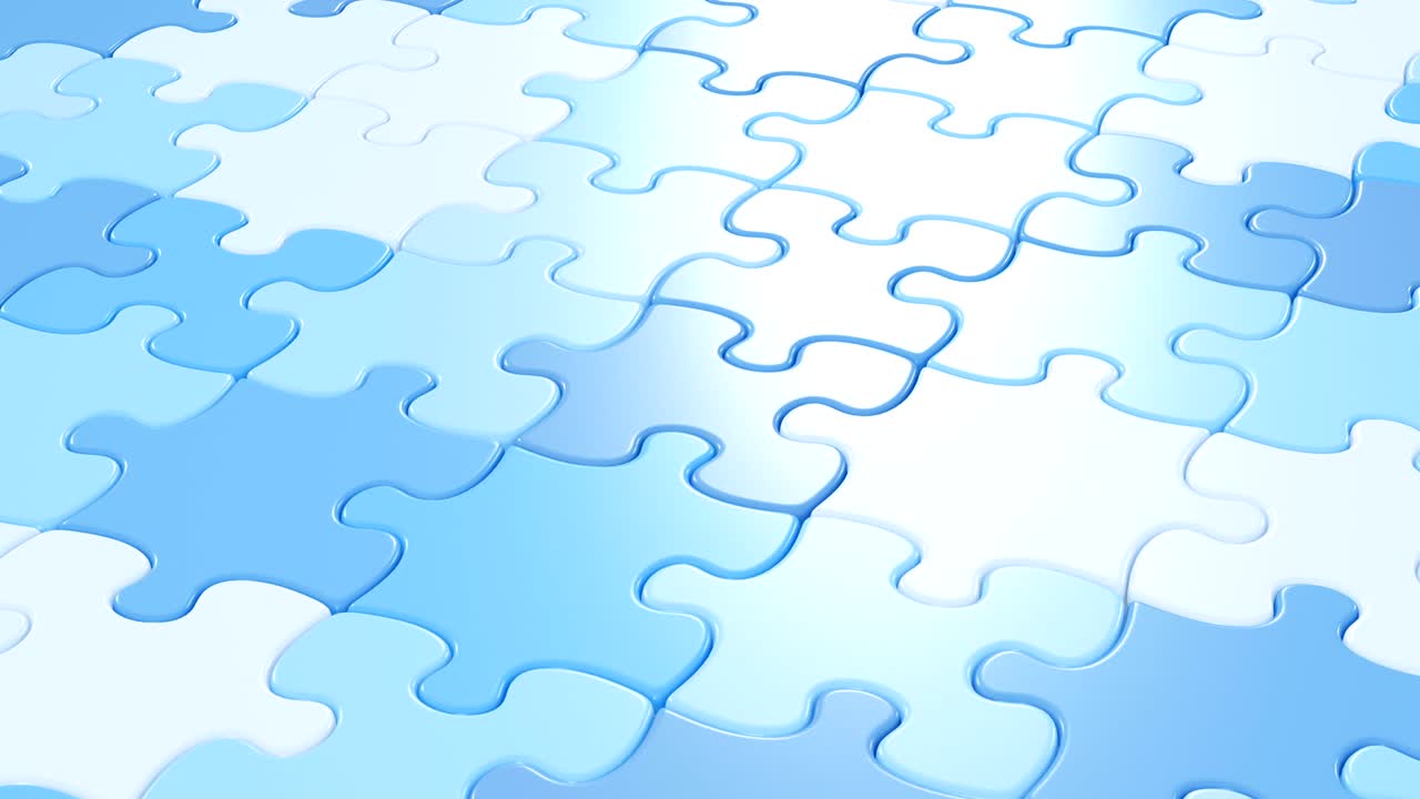 파란색과 분홍색의 파즐 조각이 테이블에 떨어지는 3d 애니메이션, 성 개념, 녹색 스크린 알파 마스크