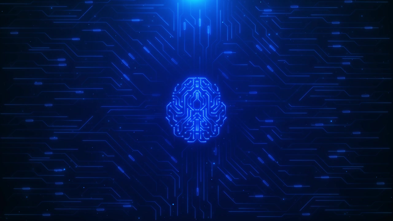 Glowing ai brain core formed by digital circuit lines network connections futuristic intelligence