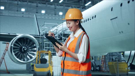 técnico de mantenimiento de aeronaves que registra datos