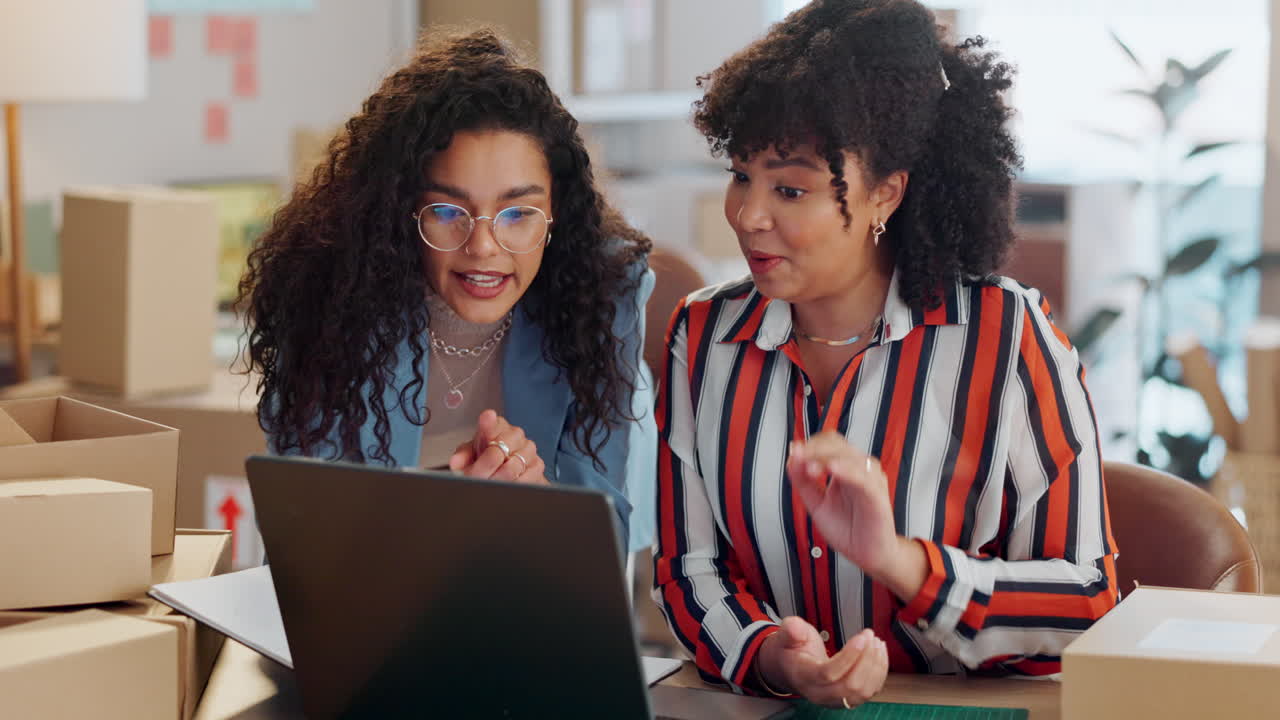 Designer women, high five and laptop with fashion