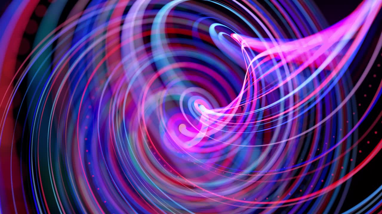 빛의 줄무는 나선형으로 형성됩니다, 4k에서 bg. 빛의 흔적과 함께 추상적인 루프 된 배경, 공간에서 빨간 파란 네온 선의 흐름은 루프 된 나선형 모양을 형성하기 위해 움직입니다. 현대적인 트렌디 모션 디자인 bg.