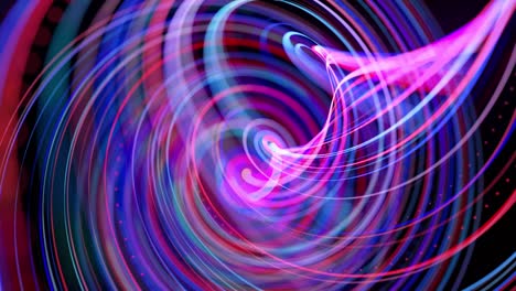 las rayas de luz forman una espiral, bg en 4k. fondo en bucle abstracto con rastros de luz, flujo de líneas de neón rojo azul en el espacio se mueven para formar formas en espiral en bucle. diseño de movimiento moderno de moda bg.