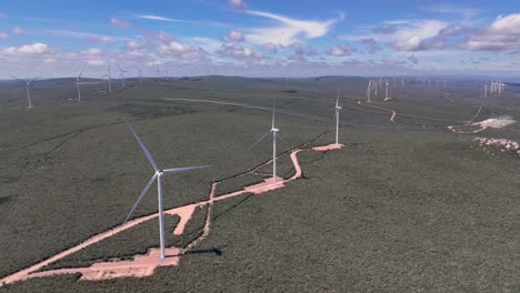 drone video of wind turbines at the morro do chapéu wind farm, brazil