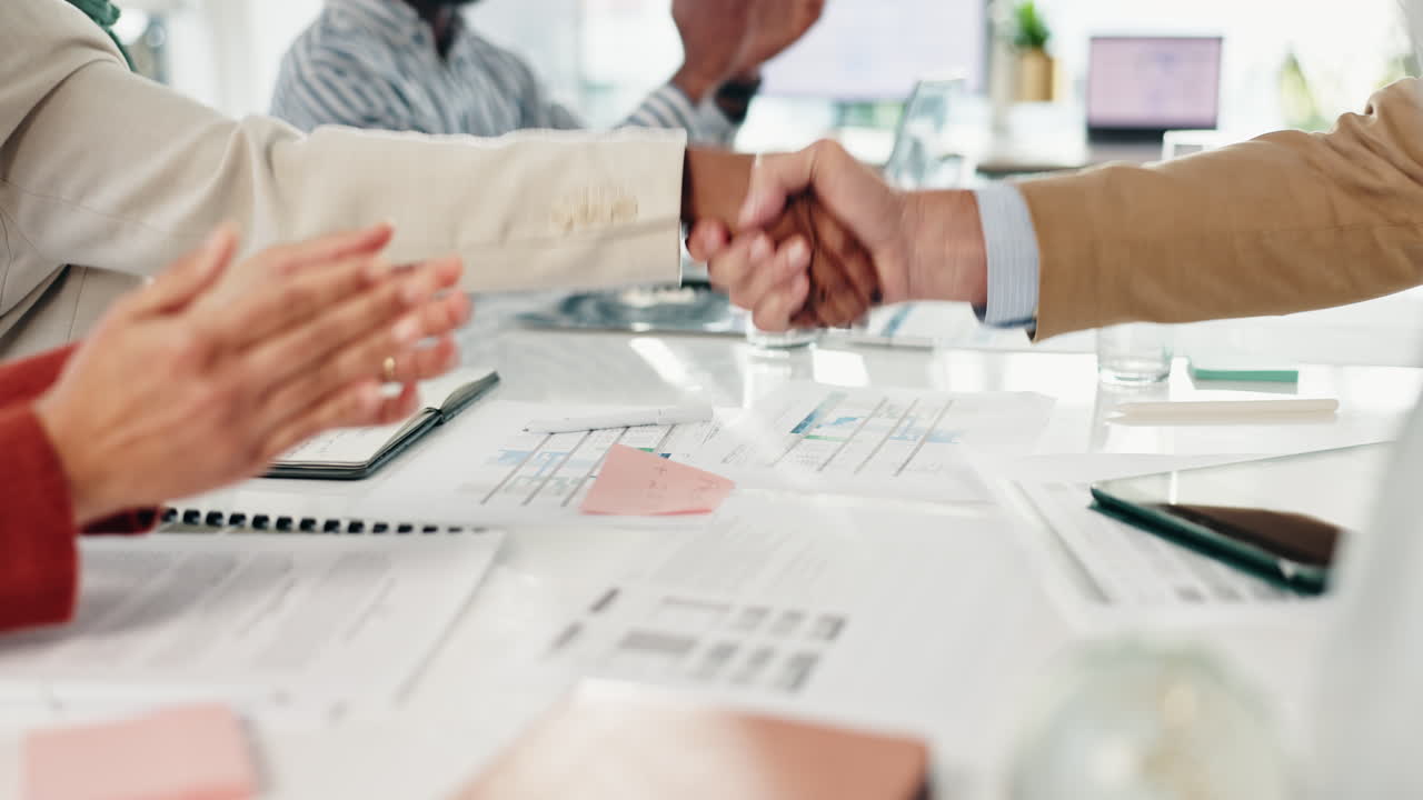 Successful business meeting with handshake and collaboration