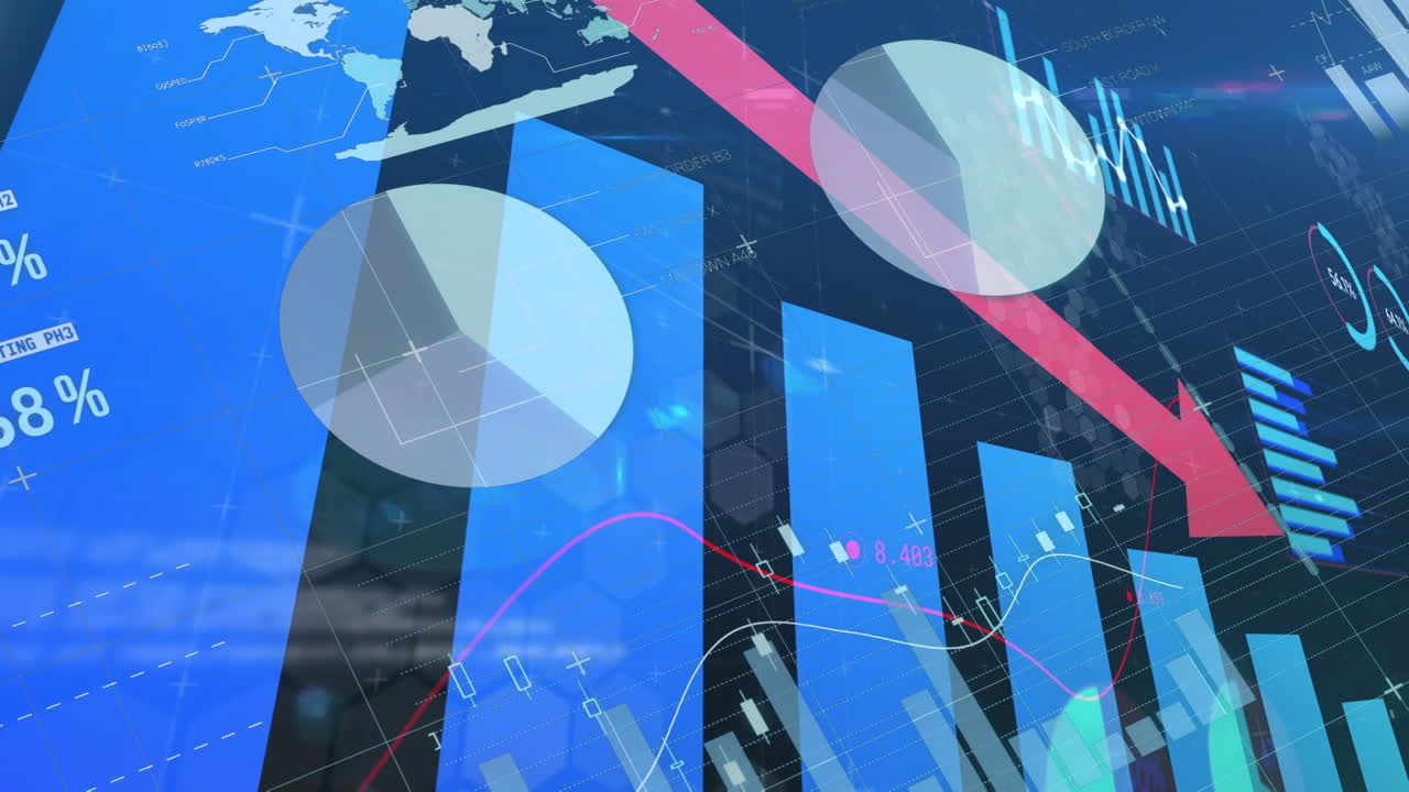 Animation of financial data processing on blue background