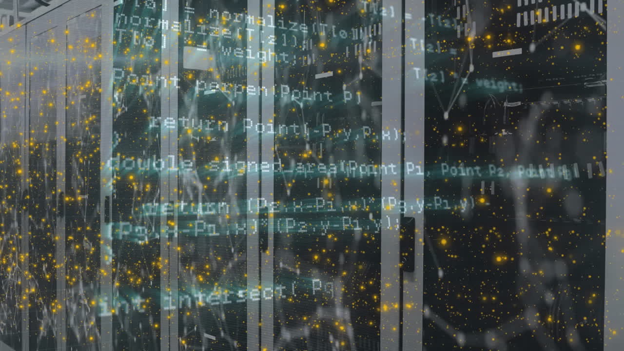 Animation of shapes and data processing over server room