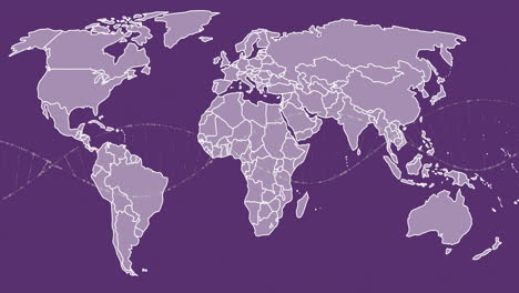 animación de la cadena de adn sobre el mapa del mundo