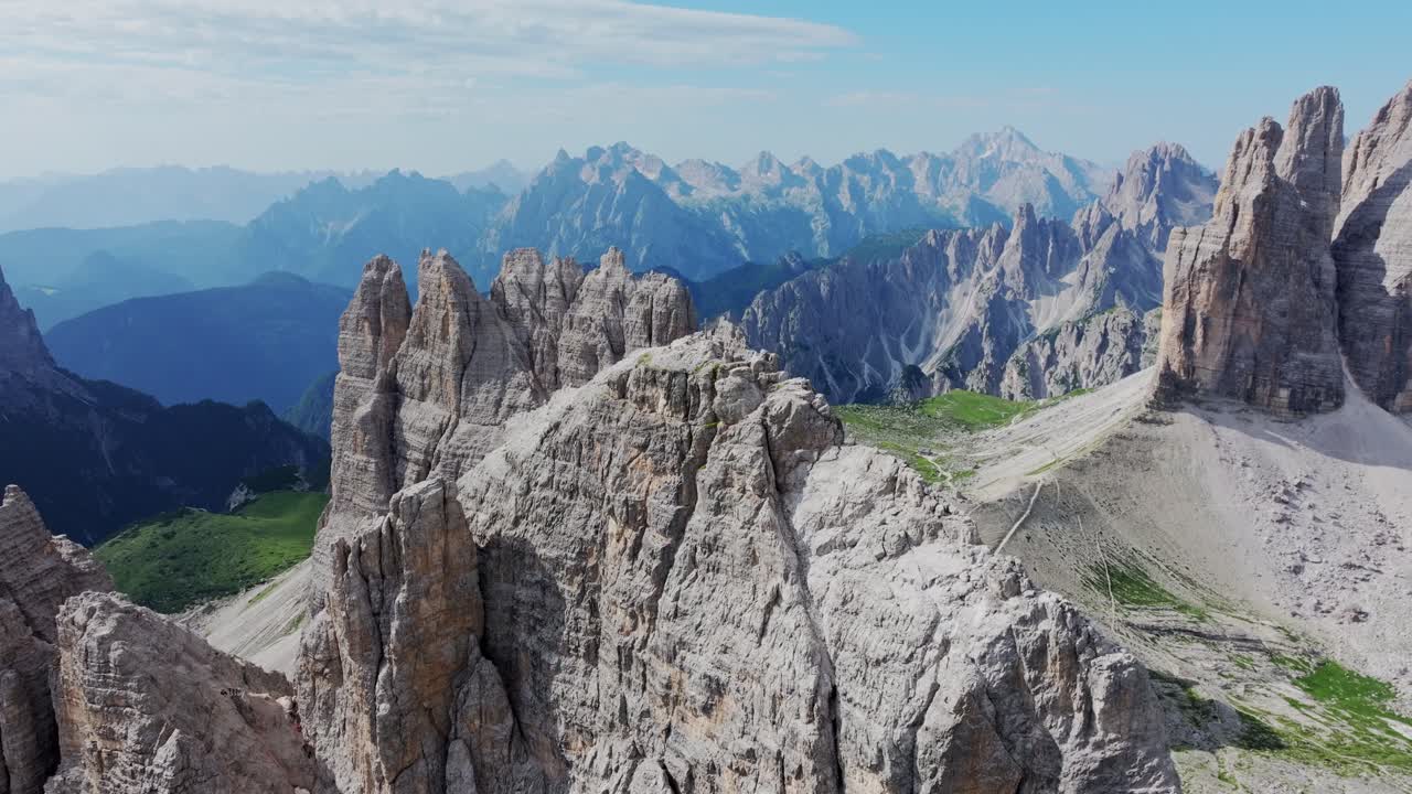 Dramatic Dolomite mountain peaks, revealing rugged limestone rock formations