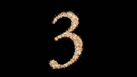 gold glitter number 3 loop. a figure of sparkling particles. 3d animation