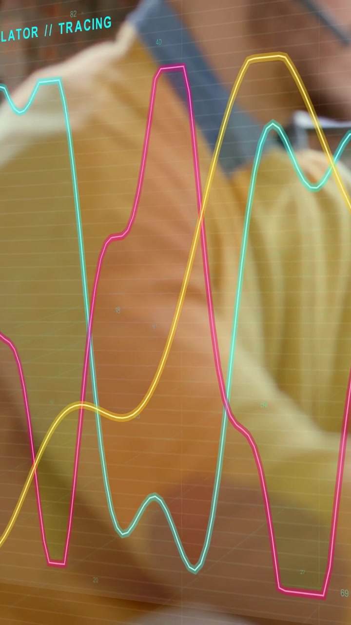 Vertical video: Man speaking on mic and gesturing, animating finance charts showing trends
