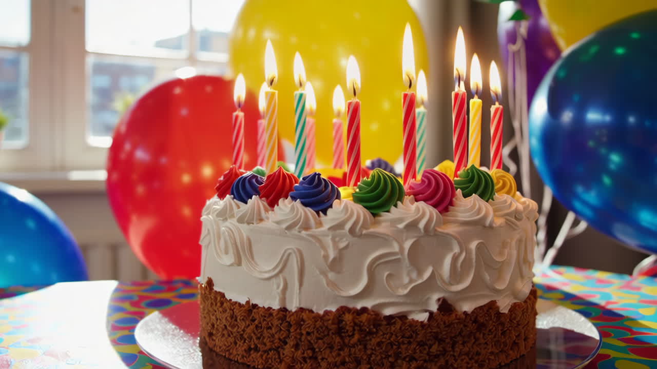 Birthday Party with Cake and Balloons