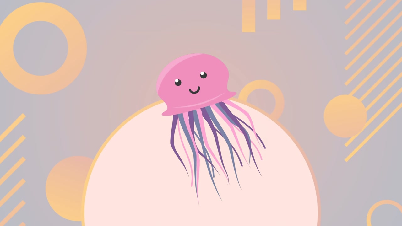 Animation of medusa over beige background with shapes