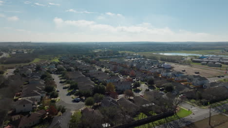 aerial shot of standard suburban american housing estate