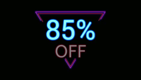neon light discount 85% percent off in triangle modern frame border animation motion graphics on black background