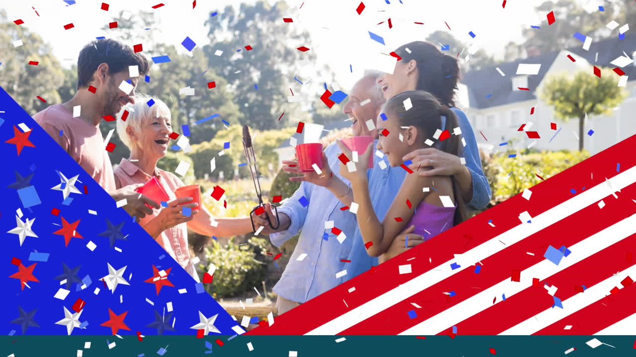 анимация семьи на вечеринке по случаю дня рождения над американским флагом