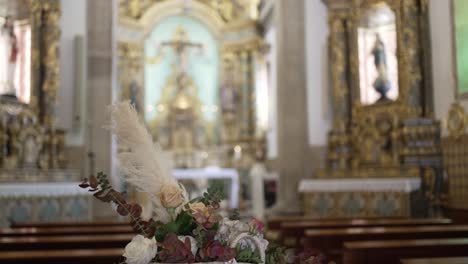 floral arrangement in a church interior