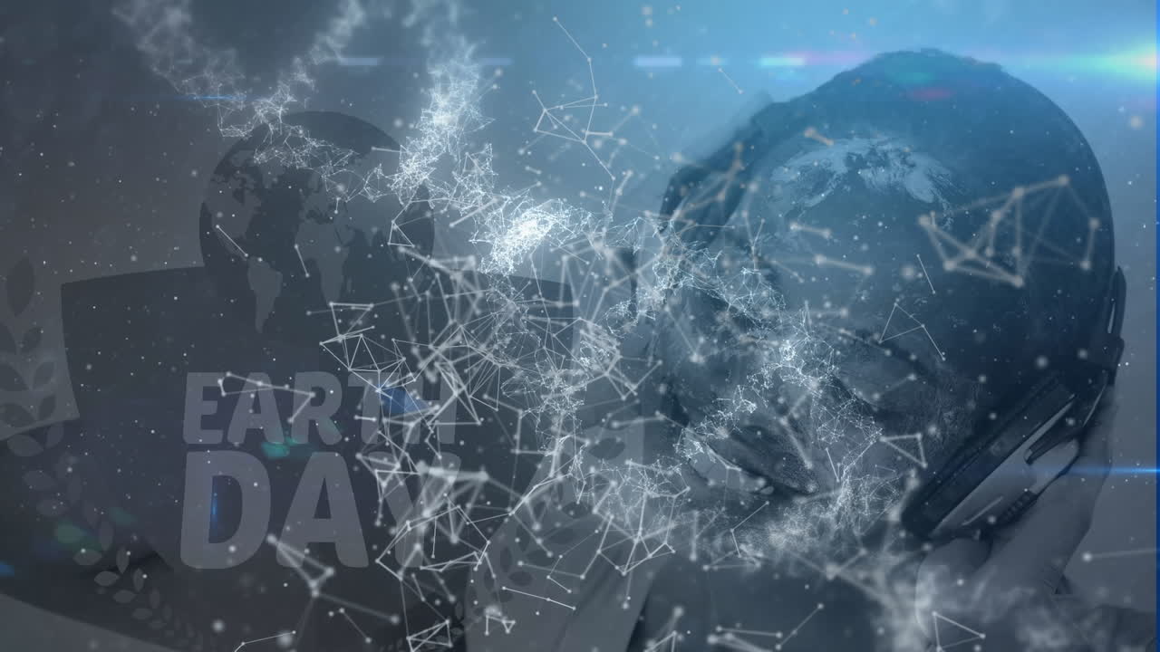 анимация сети связей, днк и текст дня земли над двухрасовой женщиной